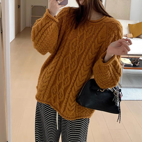 Damen Grobstrickpullover mit lässigem Schnitt und großzügigen Ärmeln R&B
