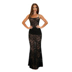 Damen Elegantes Spitzenkleid mit figurbetonter Passform und rückenfreien Design R&B