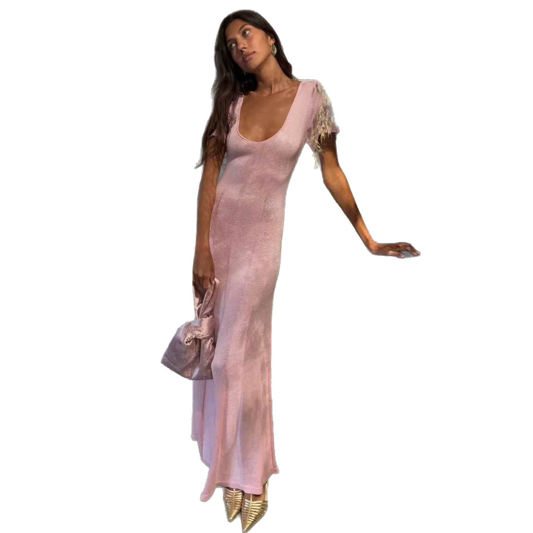 Damen elegantes figurbetontes Maxikleid mit V-Ausschnitt R&B