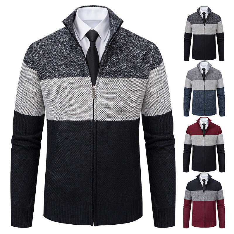 Herren modische Strickjacke mit hohem Kragen und modernem Reißverschluss R&B