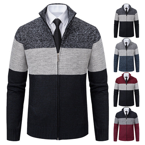 Herren modische Strickjacke mit hohem Kragen und modernem Reißverschluss R&B