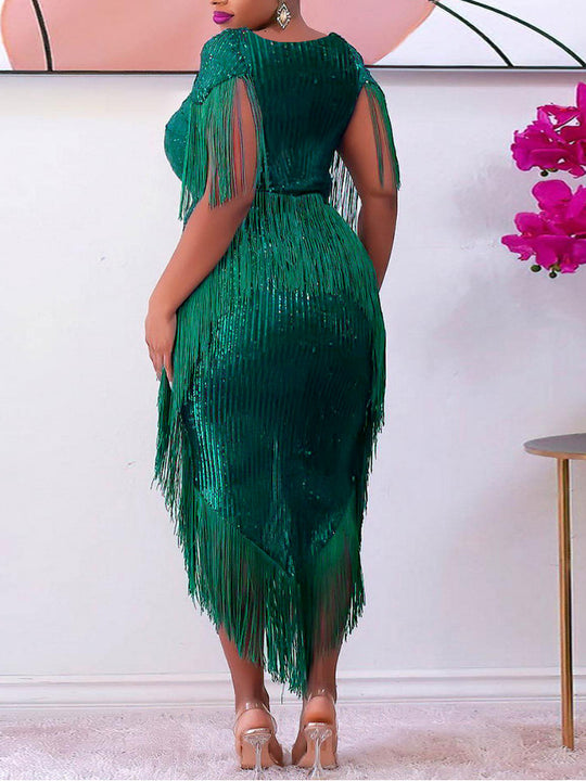 Damen Abendkleid mit schimmernden Fransen und Elegantem Schnitt R&B