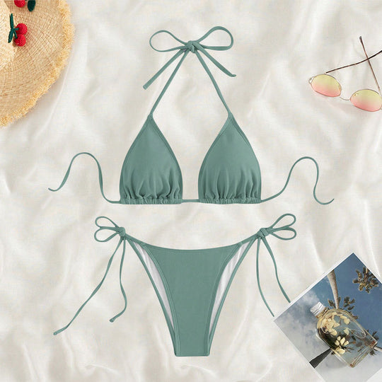 Damen Triangel-Bikini mit verstellbaren Bindebändern und seitlichen Schleifen R&B