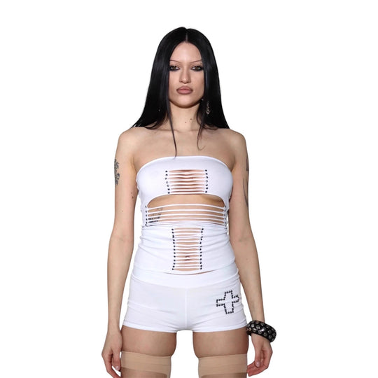 Damen Crop-Top und Shorts-Set mit raffinierten Cut-Outs R&B