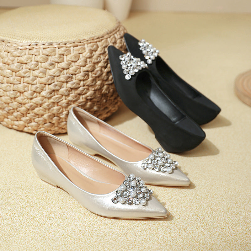 Damen elegante Ballerinas mit funkelndem Schmuckelement