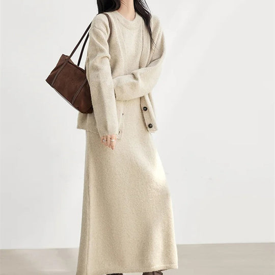Damen Strickjacke mit knopfen und bequemen langen Ärmeln R&B