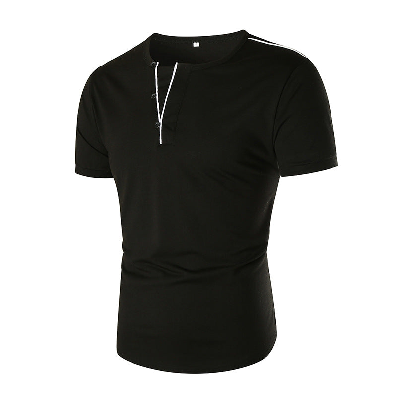 Herren Kurzarm T-Shirt mit halber Knopfleiste und kontrastierenden Nähten R&B