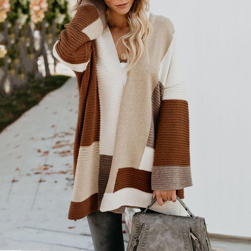 Damen lässige Strickjacke mit modischem Streifenmuster R&B