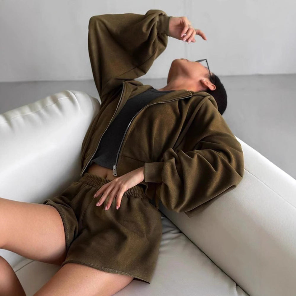 Damen lässiges Sweatset mit überschüssigem Stoff und hohem Kragen R&B
