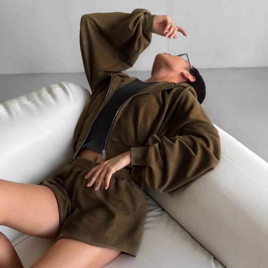 Damen lässiges Sweatset mit überschüssigem Stoff und hohem Kragen R&B