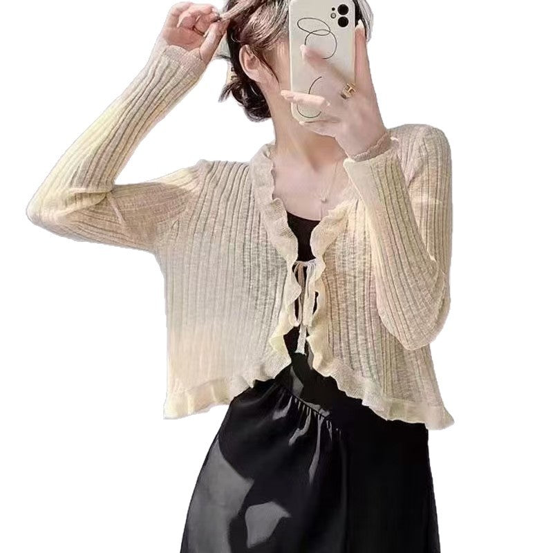 Damen Strickjacke mit Rüschendetails und luftiger Struktur R&B