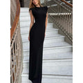 Damen Elegantes Maxikleid mit Schulterpolster und tailliertem Schnitt R&B
