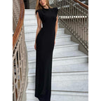 Damen Elegantes Maxikleid mit Schulterpolster und tailliertem Schnitt R&B
