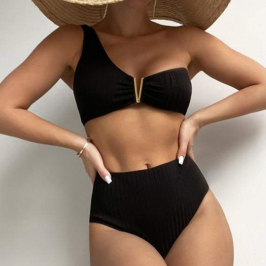 Damen Hochtaillierter Bikini mit asymmetrischem Design R&B