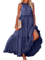 Damen Maxikleid mit Rüschendetails und luftiger Silhouette R&B