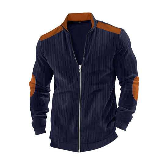Herren nan gerippte Freizeitjacke mit Stehkragen, durchgehendem Reißverschluss und Ellenbogen- sowie Schulterbesatz R&B