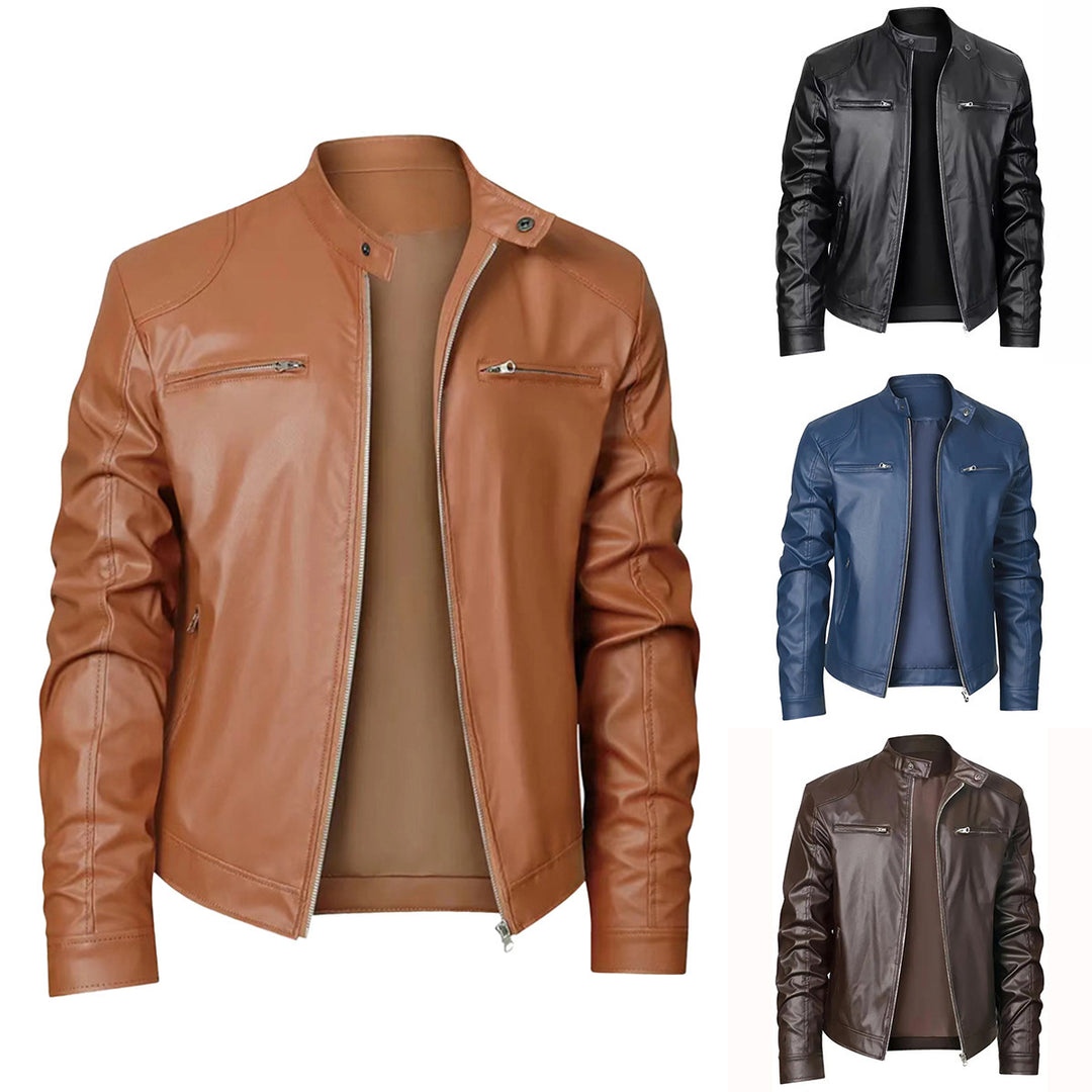 Herren Bikerjacke aus weichem Leder mit Stehkragen R&B