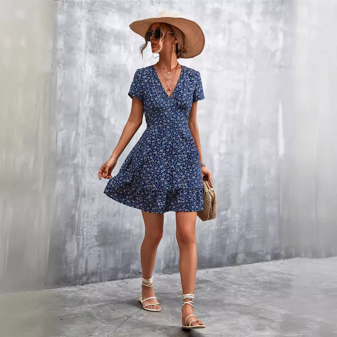 Damen Sommerliches Minikleid mit floralem Design und verspieltem Saum R&B