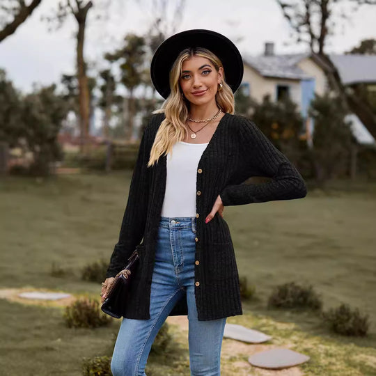 Damen Strickjacke mit langen Ärmeln und praktischen Taschen R&B