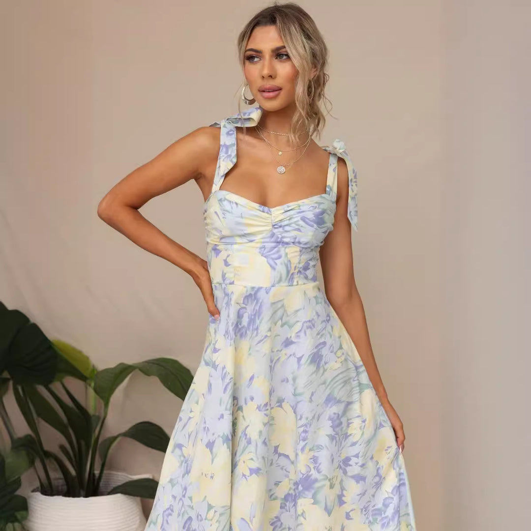 Damen Sommerliches Blumenkleid mit elegantem Spaghettiträger-Design R&B
