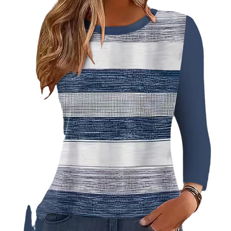 Damen Lässig gestreiftes Langarmshirt mit modischem Schnitt R&B