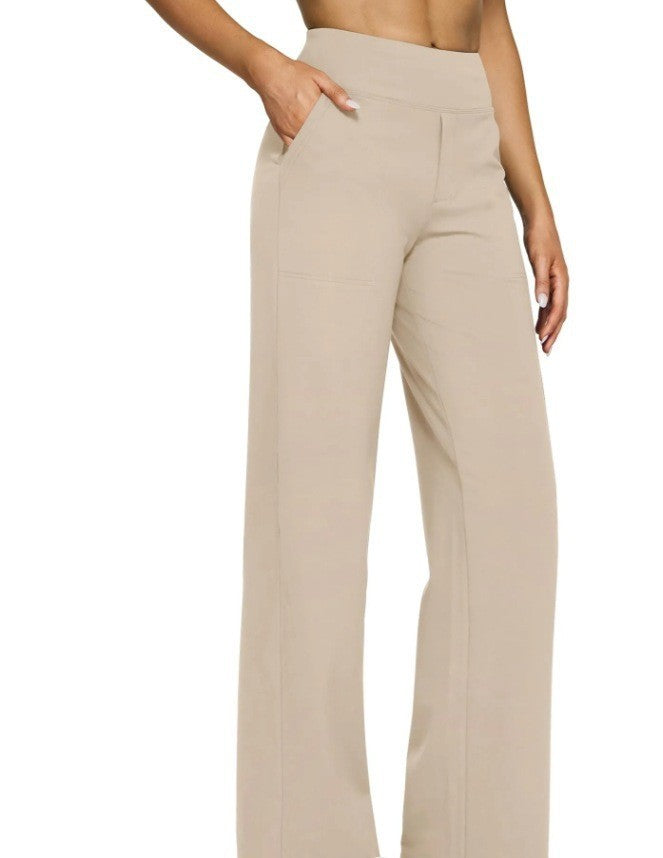 Damen nan fließende High-Waist-Hose mit extra weitem Bein, elastischem Komfortbund und Eingrifftaschen R&B