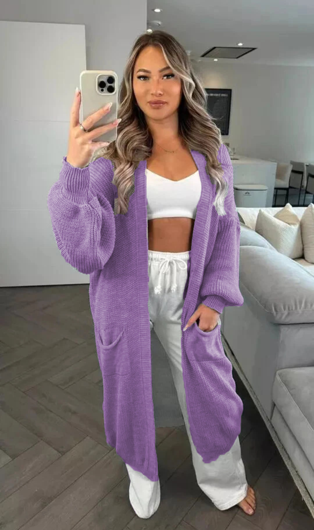 Damen Großer Strickcardigan mit offenem Schnitt und praktischen Taschen R&B