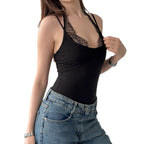 Damen Badeanzug mit elegantem Spitzeneinsatz und halterförmigem Design R&B