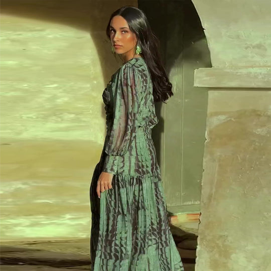 Damen Midikleid mit raffinierten Falten und V-Ausschnitt R&B