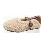 Damen Fleece Hausschuhe mit modischem Riemen und Warmfutter R&B