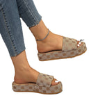 Damen Plattform Rutsch Sandalen mit Stilvollem Grafikdruck Heidi-Mode