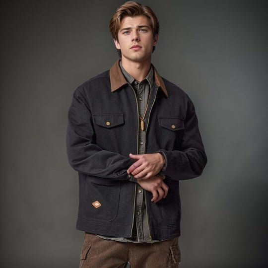 Herren lässige Utility-Jacke mit praktischen Klappentaschen und Reißverschluss R&B