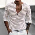 Herren Langarm-Henley-Shirt mit modischen Streifen und praktischen Knöpfen R&B