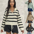 Damen Strickpullover mit Stehkragen und Kordelzug