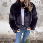 Damen kuschelige Fleecejacke mit hohem Kragen und Reißverschluss