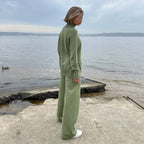 Damen Strick-Loungewear-Set mit hohem Kragen und weitem Schnitt R&B