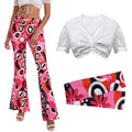 Damen nan Retro Schlaghose Set mit Spitzen-Cropped-Top und bedrucktem Stirnband R&B