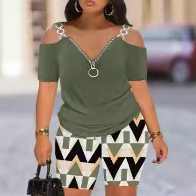 Damen Modischer Jumpsuit mit Off-Shoulder-Ausschnitt und Reißverschluss R&B