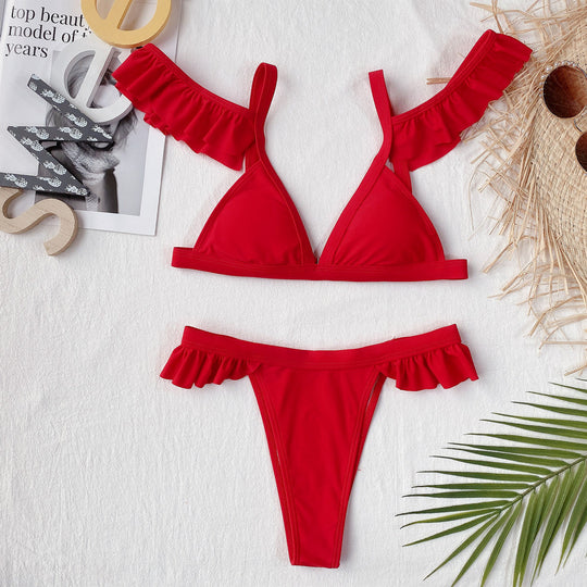 Damen Triangel-Bikini mit verspielten Rüschendetails R&B