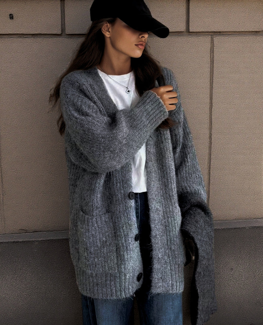 Damen Grobstrick-Cardigan mit einzigartigen Strukturmustern und praktischen Taschen R&B