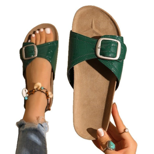 Damen komfortable Riemchen-Sandalen mit dekorativem Schnallen-Verschluss R&B