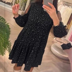 Damen Kurzärmeliges Kleid mit Punkte-Muster und modischen Rüschendetails R&B