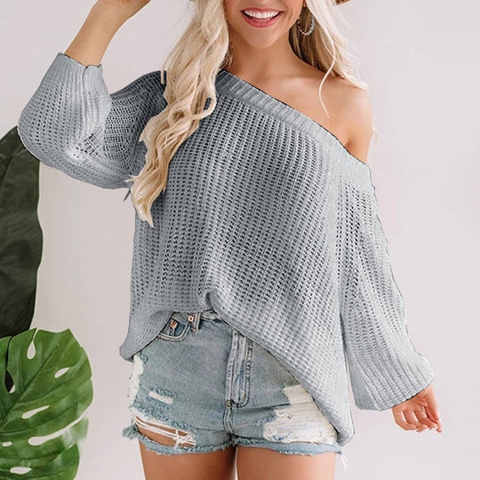 Damen luftiger Strickpullover mit asymmetrischem Schnitt R&B