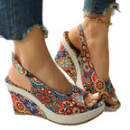 Damen Wedge-Sandalen mit buntem Motiv und komfortablem Absatz EB