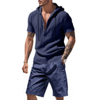 Herren lässiges Kurzarmhemd mit Kapuze und Shorts R&B