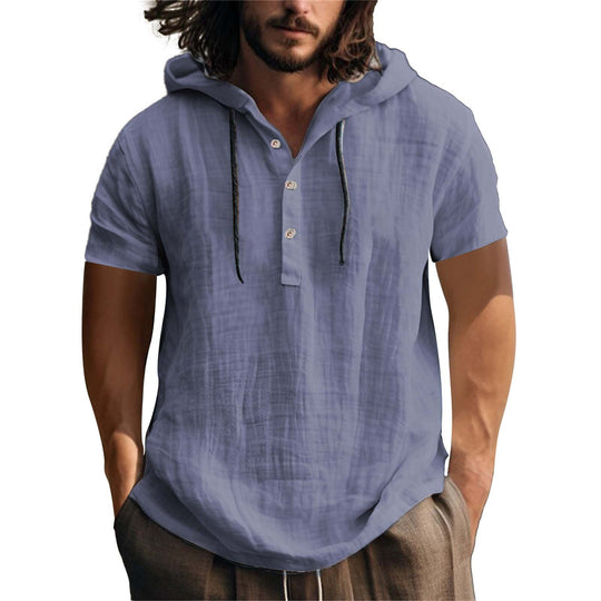 Herren lässiges Kurzarm-Hoodie mit Knopfleiste R&B