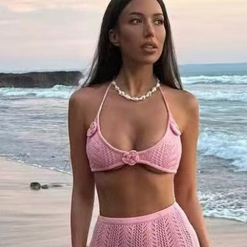 Damen Häkel-Strandkleid mit Kapuzenshirt R&B