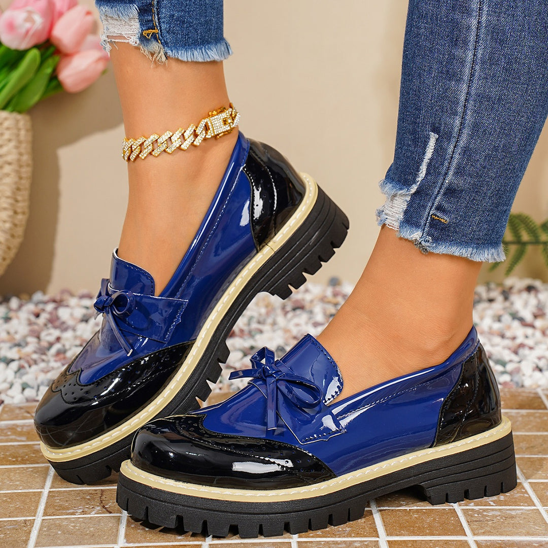 Damen Elegante Schnürschuhe mit hochglänzendem Obermaterial und modischem Kontrast R&B