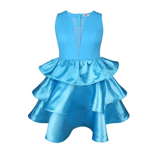 Damen Festliches Schwingendes Kleid mit Volant und Transparente Einsätze R&B