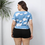 Damen cropped T-Shirt mit Wolkenmuster und elastischem Bund R&B
